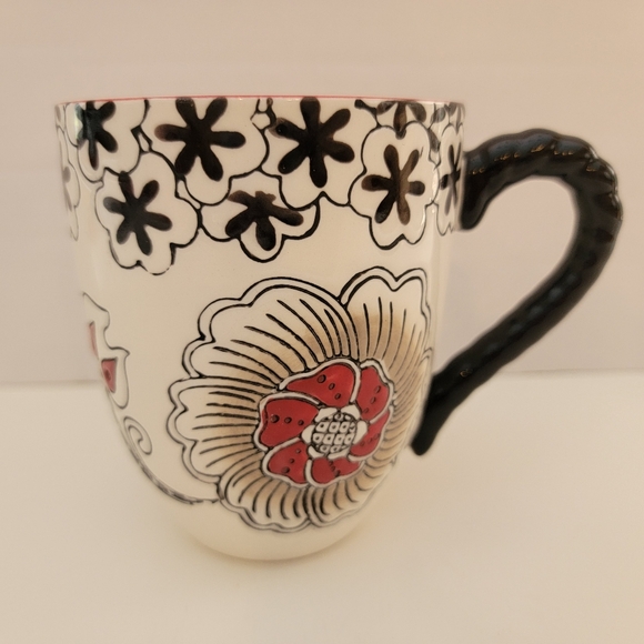 Dutch Wax Handpainted Red & Black Embossed 4.5" Floral Motif Coastline Imports - Picture 1 of 11
